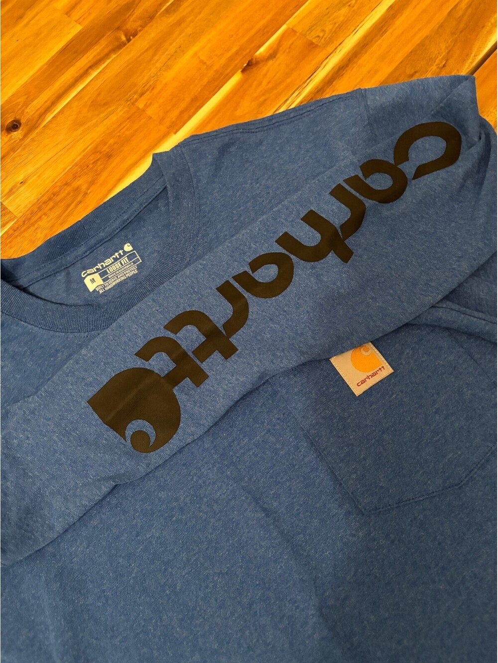 Carhartt Men's M Blue Heather Loose Fit Long Sleeve Logo Pocket T-Shirt (2212)